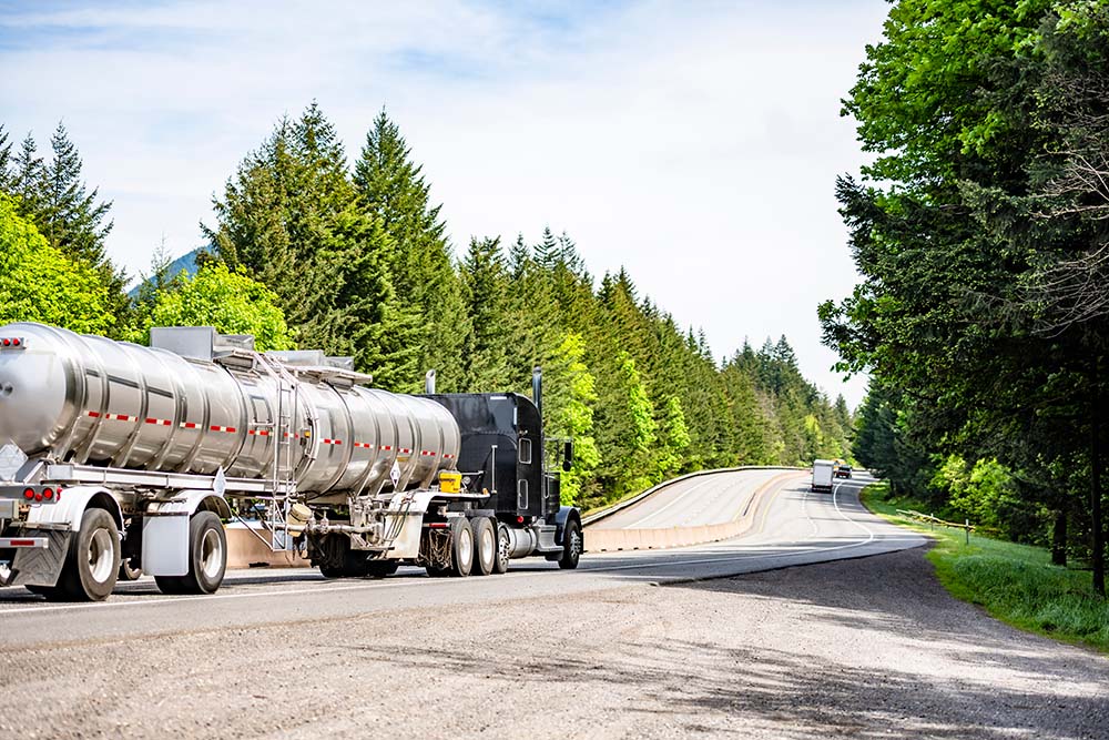 Chemical container truck on a highway