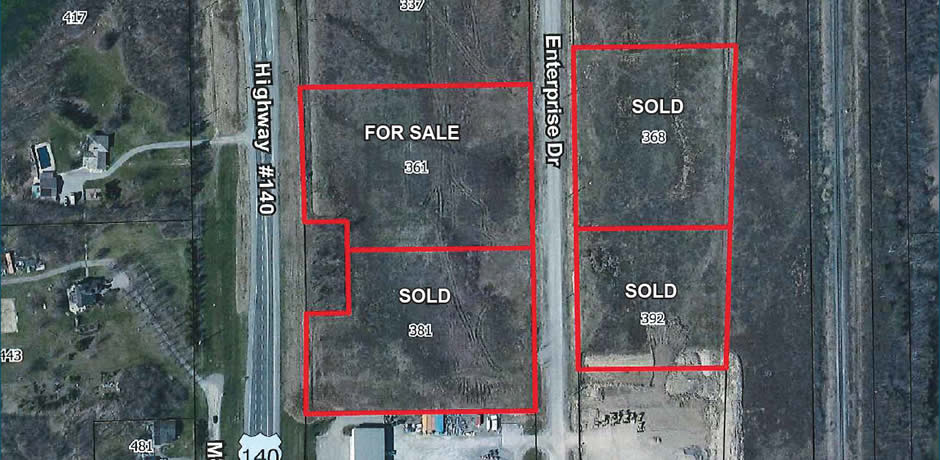 Aerial photograph showing the location of the certified site between Highway 140 and Enterprise Drive.