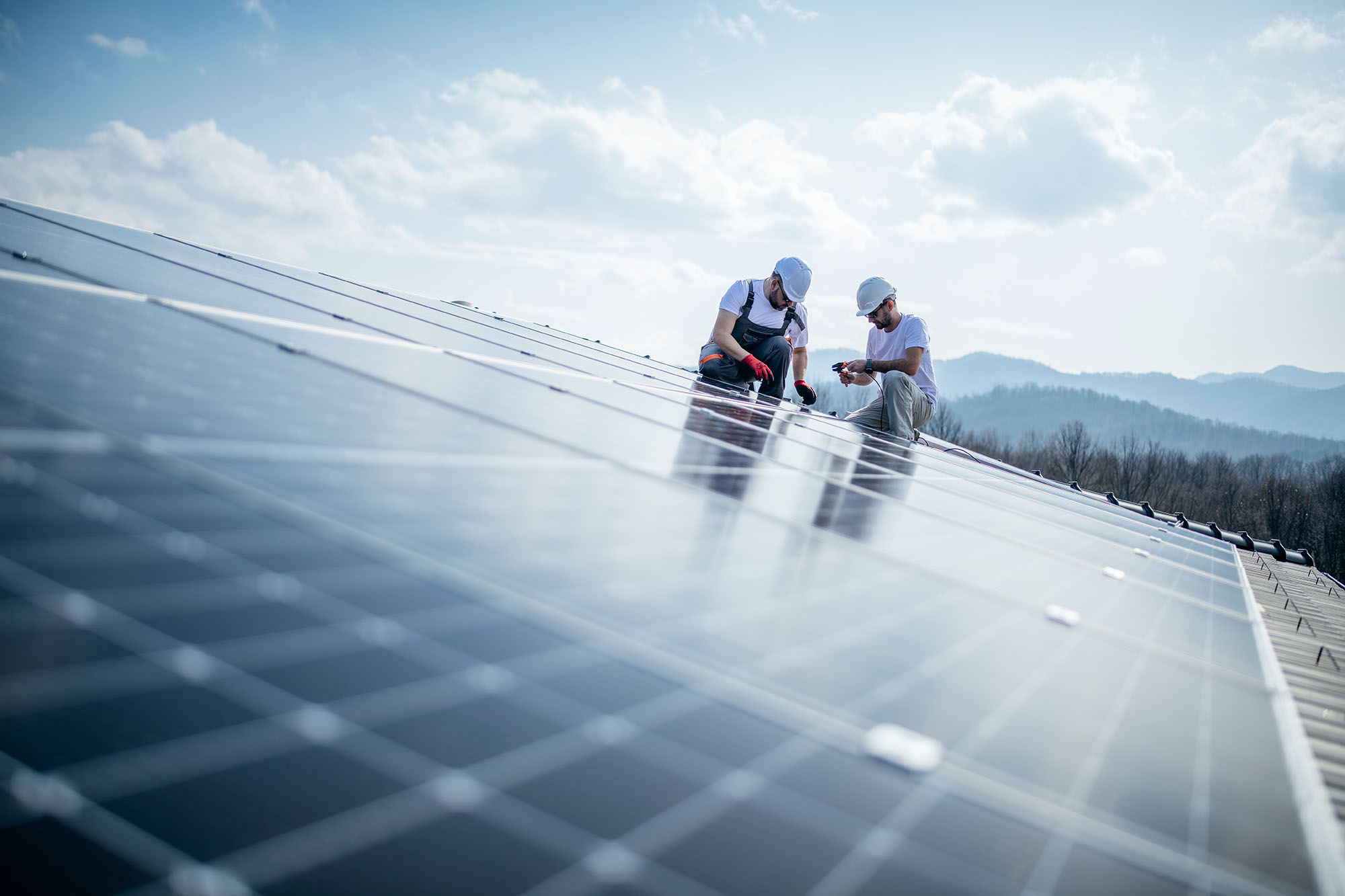 Solar panel with workers