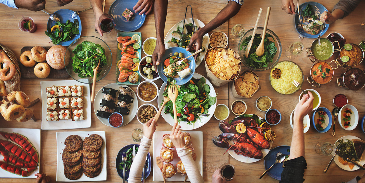 Diverse food on table