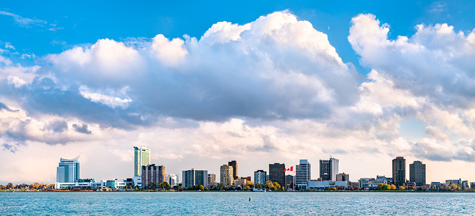 The view of Windsor, Ontario from across the Detroit River