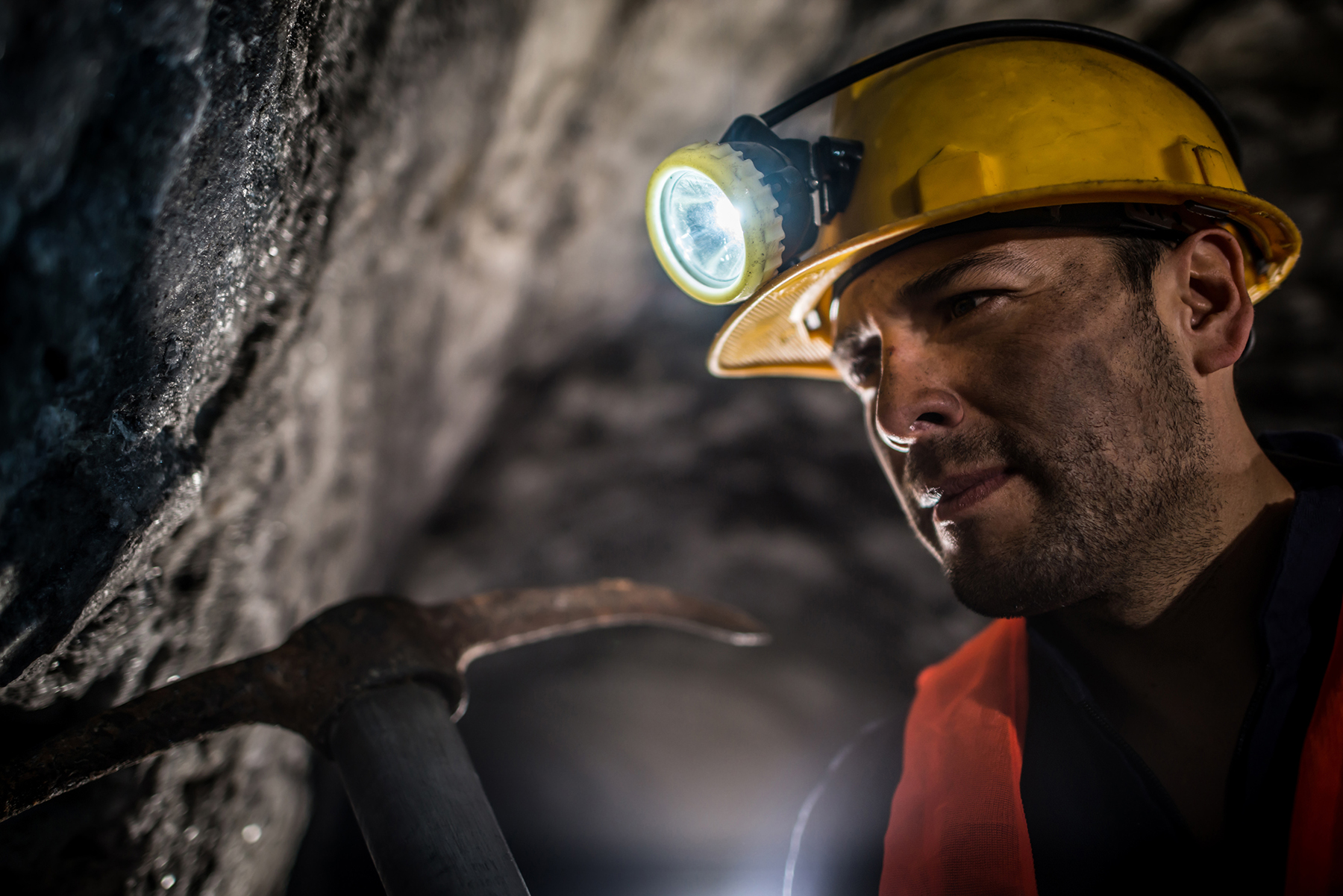 Miner with headlamp