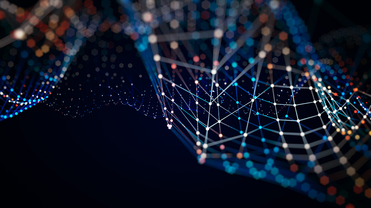 An abstract digital illustration of interconnected dots and lines, representing artificial intelligence and neural networks.