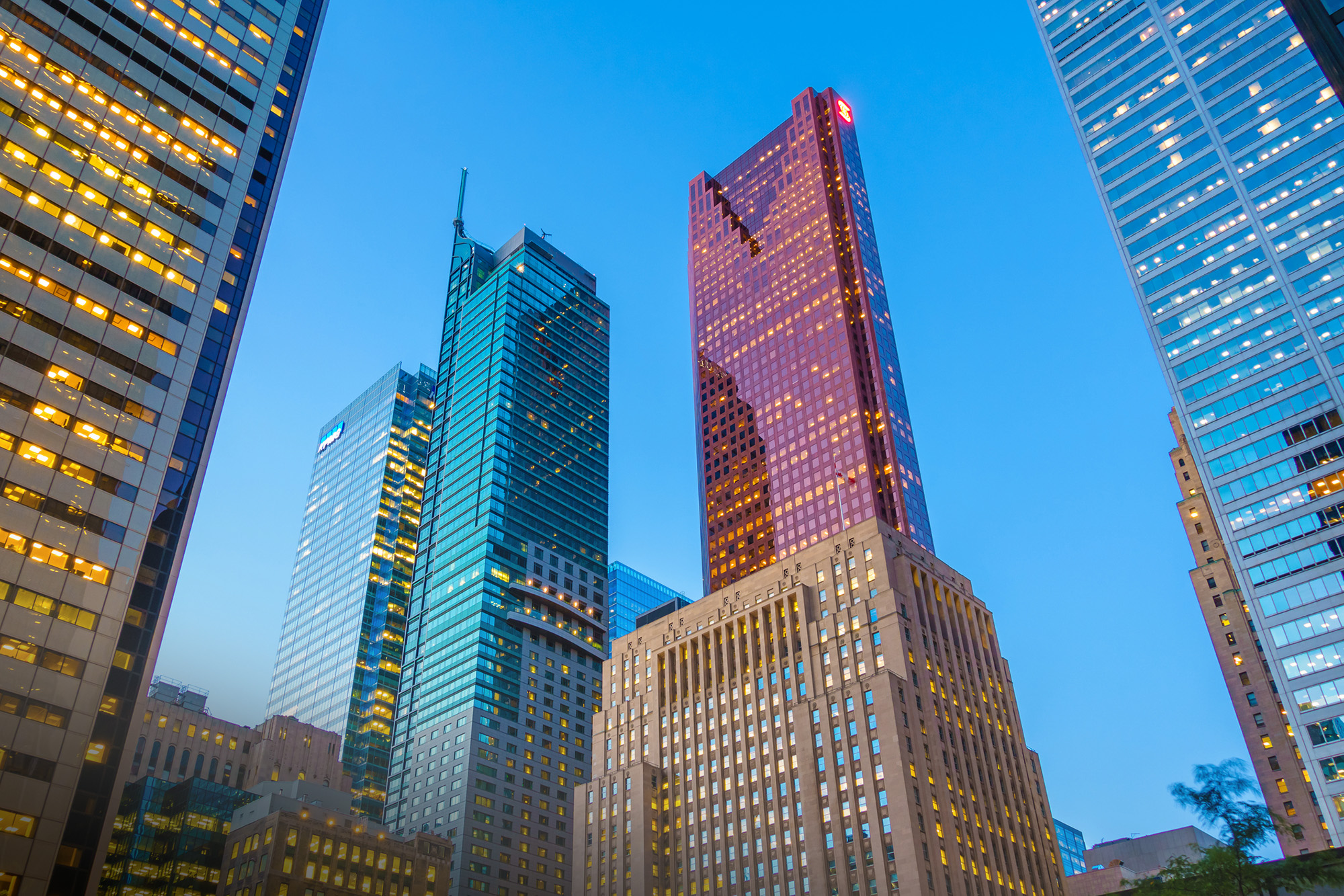 high rise buildings at night