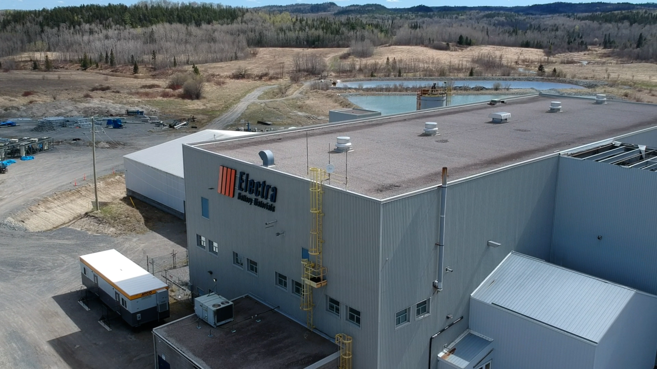 Photo of Electra Battery Materials’ facility in Temiskaming Shores, Ontario